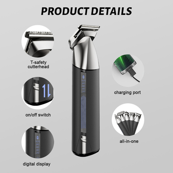 Muški 4-u-1 električni kliper za kosu, punjiv, s integriranom baterijom, vodootporan, oštrice od nehrđajućeg čelika, radno vrijeme 1–3 h