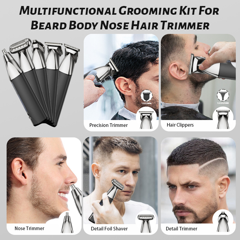 Muški 4-u-1 električni kliper za kosu, punjiv, s integriranom baterijom, vodootporan, oštrice od nehrđajućeg čelika, radno vrijeme 1–3 h