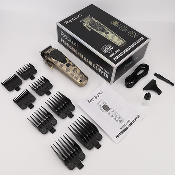 Resuxi električni šišač za kosu s glavom za rezanje od praškaste metalurgije, punjiv, veliki LCD zaslon, četkasti motor, oštrica od nehrđajućeg čelika, ugrađena baterija 1200–2000 mAh