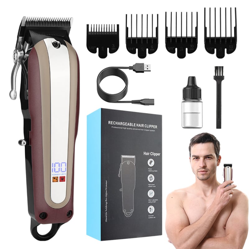 Mașină de tuns păr cu afișaj LCD, încărcare USB, motor cu perii, lamă din oțel inoxidabil, nu este rezistentă la apă, pentru uz casnic