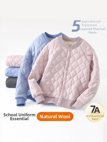 Bērnu ziemas skolas uniformas komplekts: flīsa iekšējā oderējums, biezas vilnas bikses un kokvilnas pildīta jaka