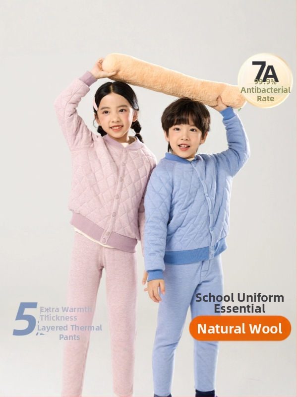 Bērnu ziemas skolas uniformas komplekts: flīsa iekšējā oderējums, biezas vilnas bikses un kokvilnas pildīta jaka