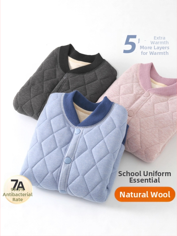 Bērnu ziemas skolas uniformas komplekts: flīsa iekšējā oderējums, biezas vilnas bikses un kokvilnas pildīta jaka