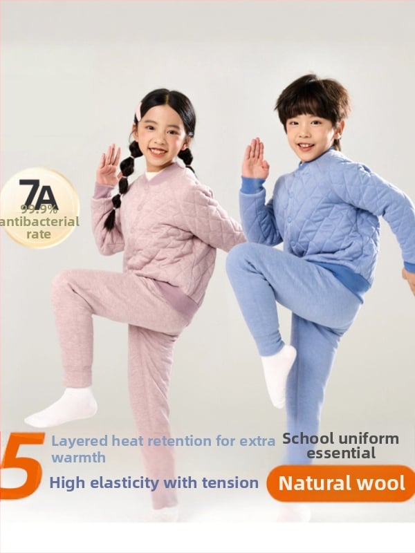 Bērnu ziemas skolas uniformas komplekts: flīsa iekšējā oderējums, biezas vilnas bikses un kokvilnas pildīta jaka
