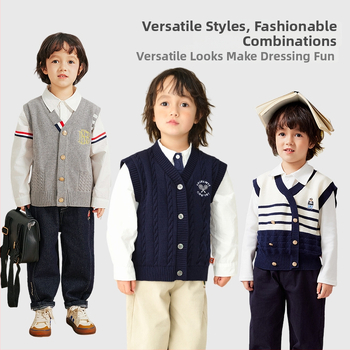 Detská bezruková pletená vesta, 100% bavlna, výstrih do V, zapínanie na gombíky, jar–jeseň, vek 3–8 rokov