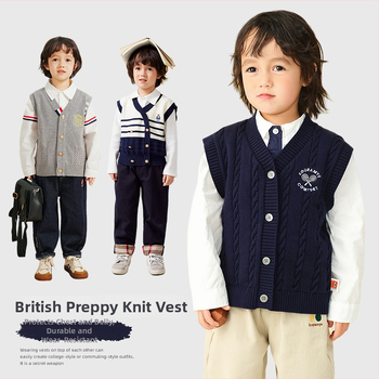 Detská bezruková pletená vesta, 100% bavlna, výstrih do V, zapínanie na gombíky, jar–jeseň, vek 3–8 rokov