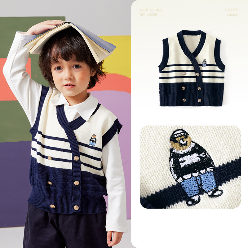 Detská bezruková pletená vesta, 100% bavlna, výstrih do V, zapínanie na gombíky, jar–jeseň, vek 3–8 rokov