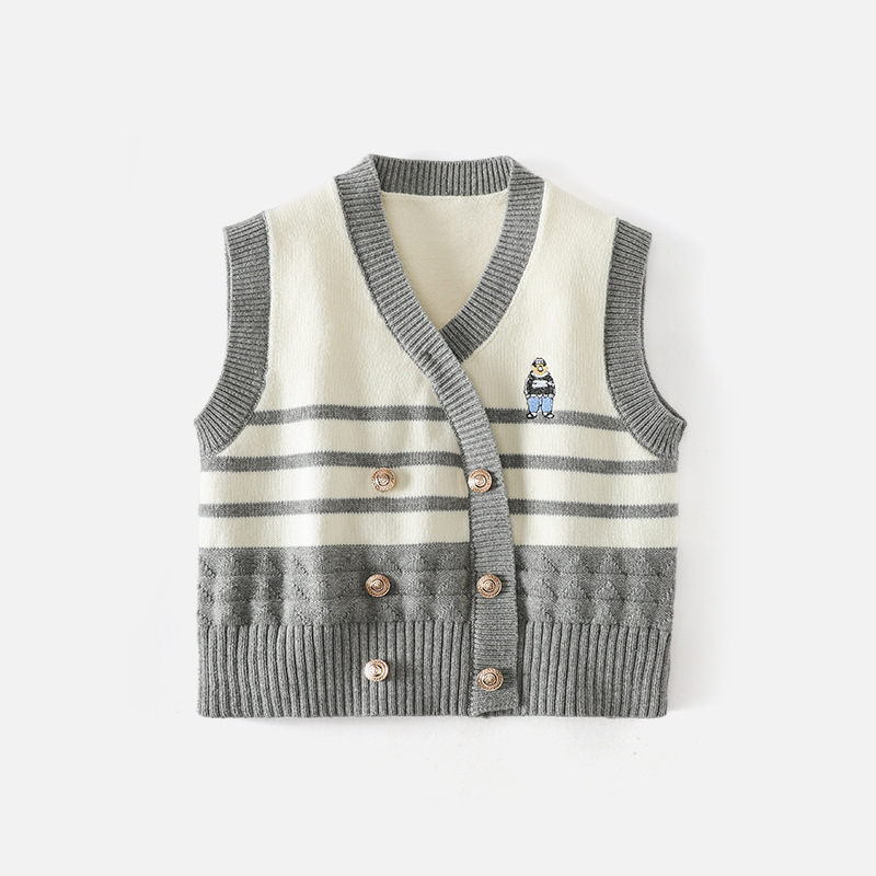 Detská bezruková pletená vesta, 100% bavlna, výstrih do V, zapínanie na gombíky, jar–jeseň, vek 3–8 rokov