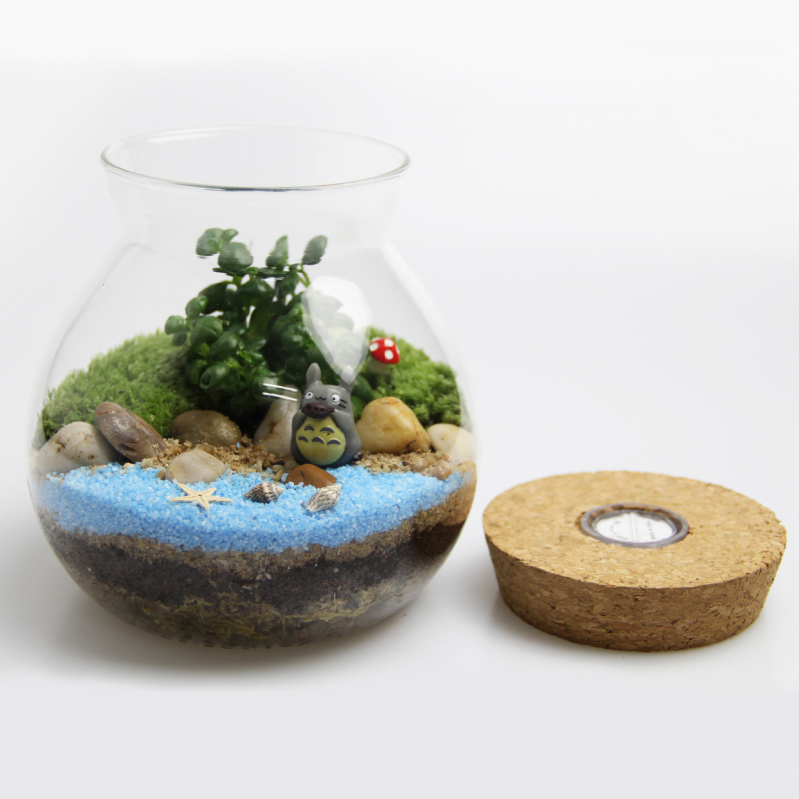 Okrúhla sklenená fľaša na terárium s vekom a LED osvetlením – sklo vysokého borosilikátu, značka Levana, balenie papierová škatuľa, cezhraničný export Áno