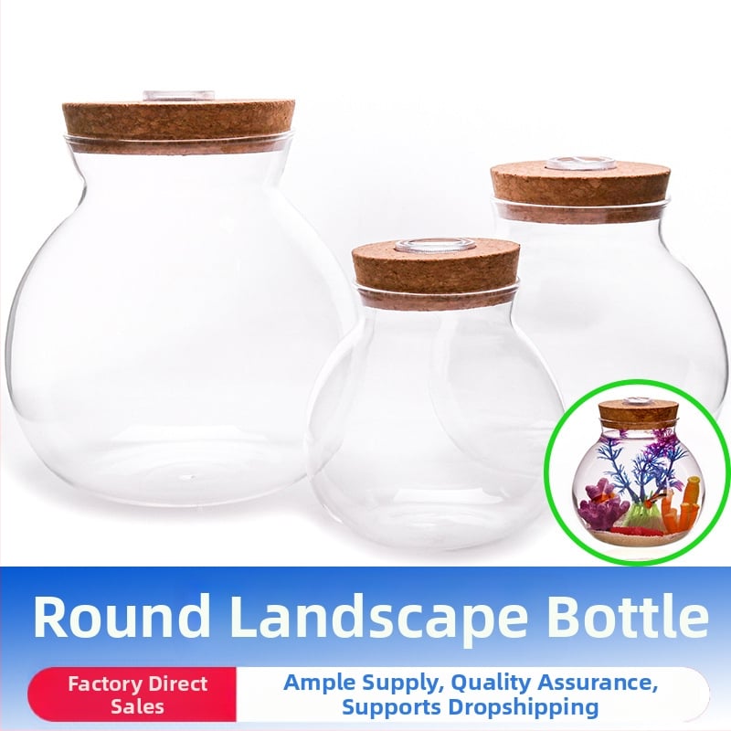 Okrúhla sklenená fľaša na terárium s vekom a LED osvetlením – sklo vysokého borosilikátu, značka Levana, balenie papierová škatuľa, cezhraničný export Áno