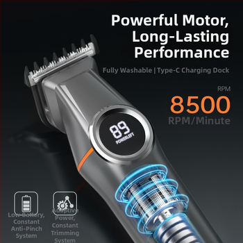 5-v-1 holiaci strojček na vlasy, dvojrýchlostný, plne umývateľný po tele, odnímateľné ostre, z nehrdzavejúcej ocele