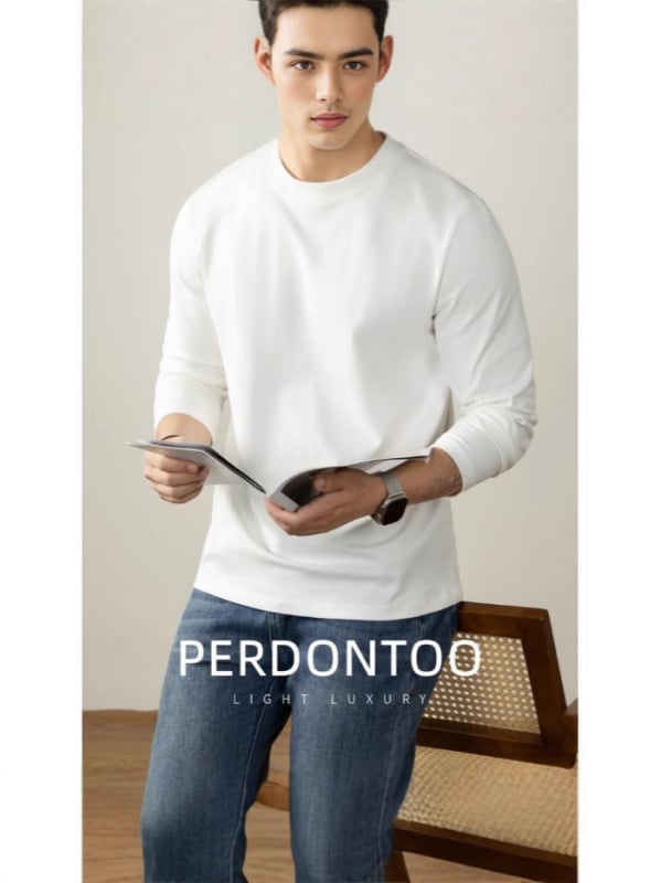 270 g, 100% prešovaná bavlna, dlhé rukávy, pánske tričko, okrúhly výstrih, jesenné-zimné nosenie