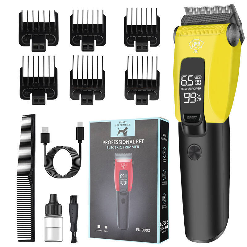 FK-9003 Nabíjateľný elektrický strojek na grooming pre domáce zvieratá s nehrdzavejúcimi čepeľami, kefový motor, zabudovaná batéria 1000–1200 mAh, 3–6 h prevádzky, vodotesný