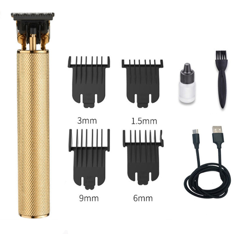 Elektrický strihací stroj na vlasy s keramickou čepeľou, brúsený motor, vstavaná batéria 100–300 mAh, výdrž 1–3 h, vymeniteľná umývateľná čepeľ, hliníkové puzdro