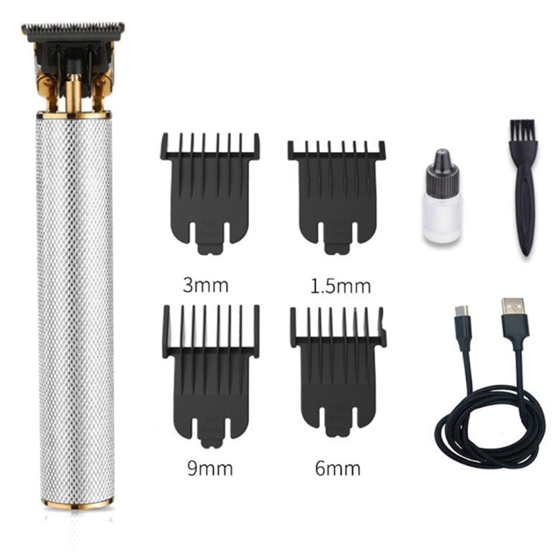 Elektrický strihací stroj na vlasy s keramickou čepeľou, brúsený motor, vstavaná batéria 100–300 mAh, výdrž 1–3 h, vymeniteľná umývateľná čepeľ, hliníkové puzdro