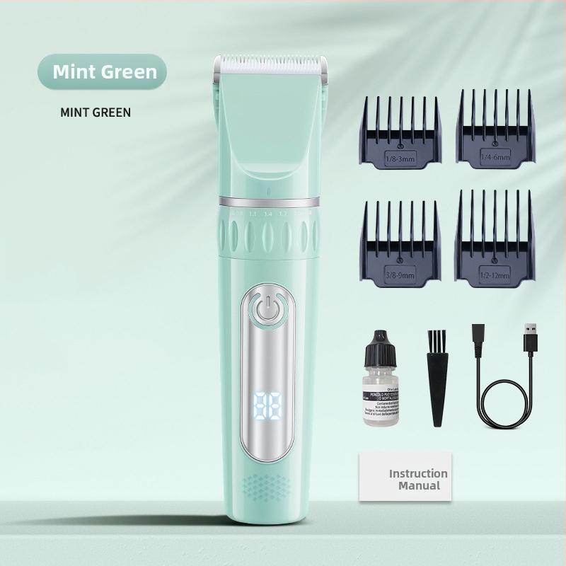 Strihací strojček na vlasy s USB napájaním, vstavaná batéria 1000–1200 mAh, čepeľ z nerezovej ocele (odnímateľná a umývateľná), hluk 36–45 dB