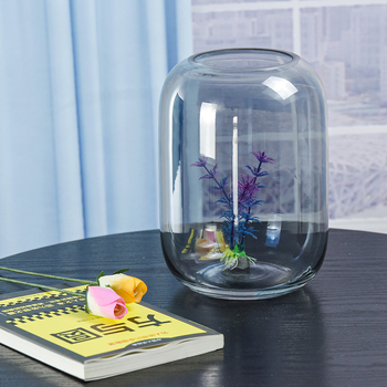 Γυάλινο βάζο μπονσάι με βρύα και μικροτοπίο, ελλειπτικού σχήματος, φυσητό γυαλί, εξατομίκευση