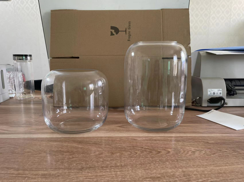 Γυάλινο βάζο μπονσάι με βρύα και μικροτοπίο, ελλειπτικού σχήματος, φυσητό γυαλί, εξατομίκευση