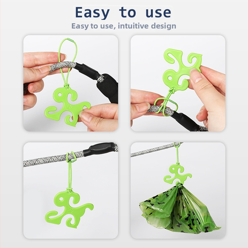 Clip pentru pungile de gunoi ale câinelui pentru lesă, hands-free, design cu gură plată, polietilenă cu densitate înaltă, grosime standard