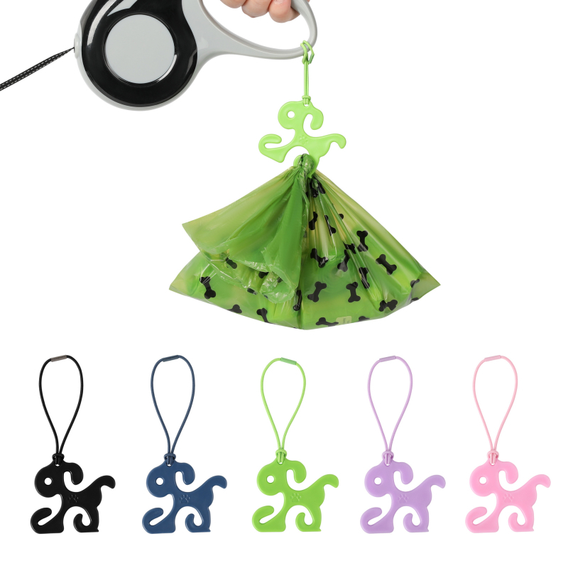 Klip na tašky pre psa na vôdzke, hands-free, dizajn s plochými ústami, HDPE vysoká hustota, štandardná hrúbka