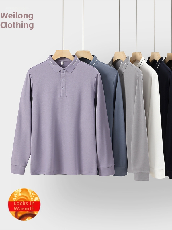 Pánske polo tričko z ovčej vlny, 240 g ťažká fleec, anti-pilling, dlhé rukávy s golierom, jesenný štýl
