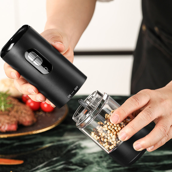 Dobíjateľný elektrický mlynček na korenie so zásobníkom morskej soli, ABS telo, možnosť loga, model KYMQ-44B