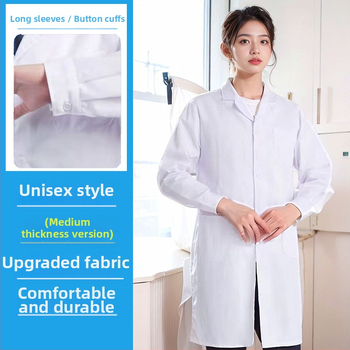 Unisex laboratórny plášť s dlhými rukávmi pre továreň a dielne, bavlneno-polyestrová zmes (35% polyester), vlhkosť odvádzajúci materiál