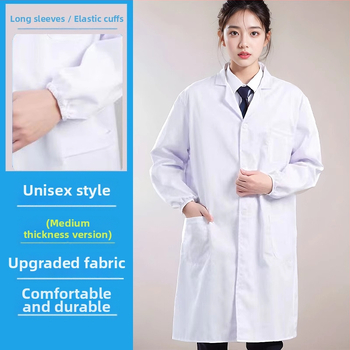 Unisex laboratórny plášť s dlhými rukávmi pre továreň a dielne, bavlneno-polyestrová zmes (35% polyester), vlhkosť odvádzajúci materiál