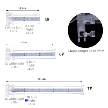 Klipové LED svetlo pre akvárium pre vodné rastliny — sklenené telo, výkon 4W/6W/7W/10W, hmotnosť 300 g