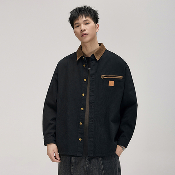 Cămașă în stil cardigan, guler rever, croială lejeră, model bloc, material din amestec de bumbac