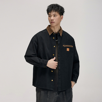 Cămașă în stil cardigan, guler rever, croială lejeră, model bloc, material din amestec de bumbac