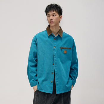 Cămașă în stil cardigan, guler rever, croială lejeră, model bloc, material din amestec de bumbac