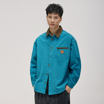 Cămașă în stil cardigan, guler rever, croială lejeră, model bloc, material din amestec de bumbac