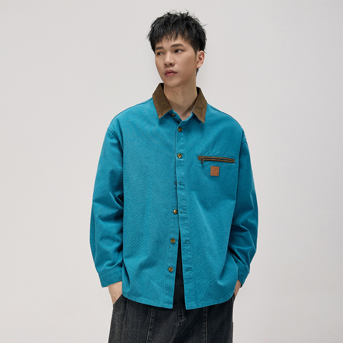 Cămașă în stil cardigan, guler rever, croială lejeră, model bloc, material din amestec de bumbac