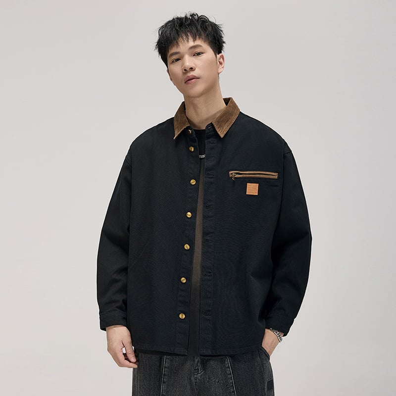 Cămașă în stil cardigan, guler rever, croială lejeră, model bloc, material din amestec de bumbac