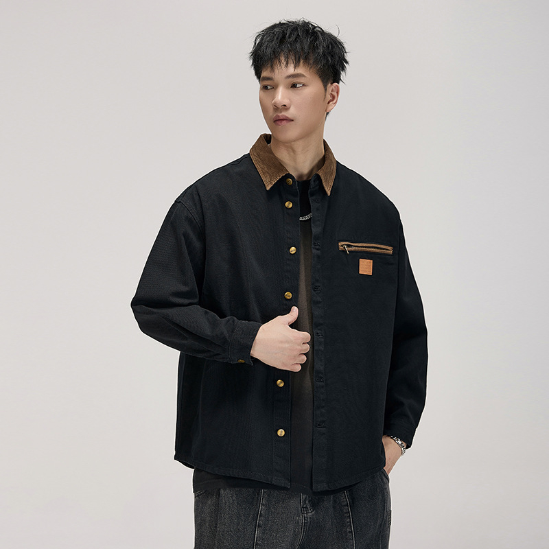 Cămașă în stil cardigan, guler rever, croială lejeră, model bloc, material din amestec de bumbac