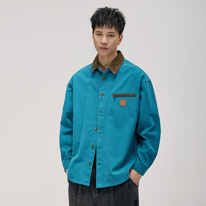 Cămașă în stil cardigan, guler rever, croială lejeră, model bloc, material din amestec de bumbac