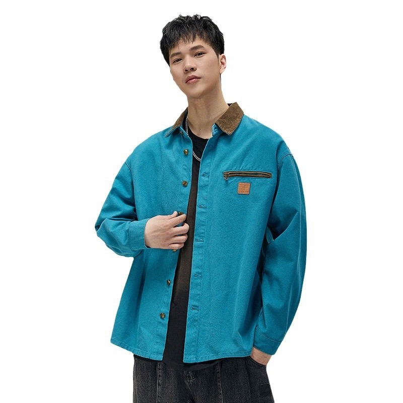 Cămașă în stil cardigan, guler rever, croială lejeră, model bloc, material din amestec de bumbac