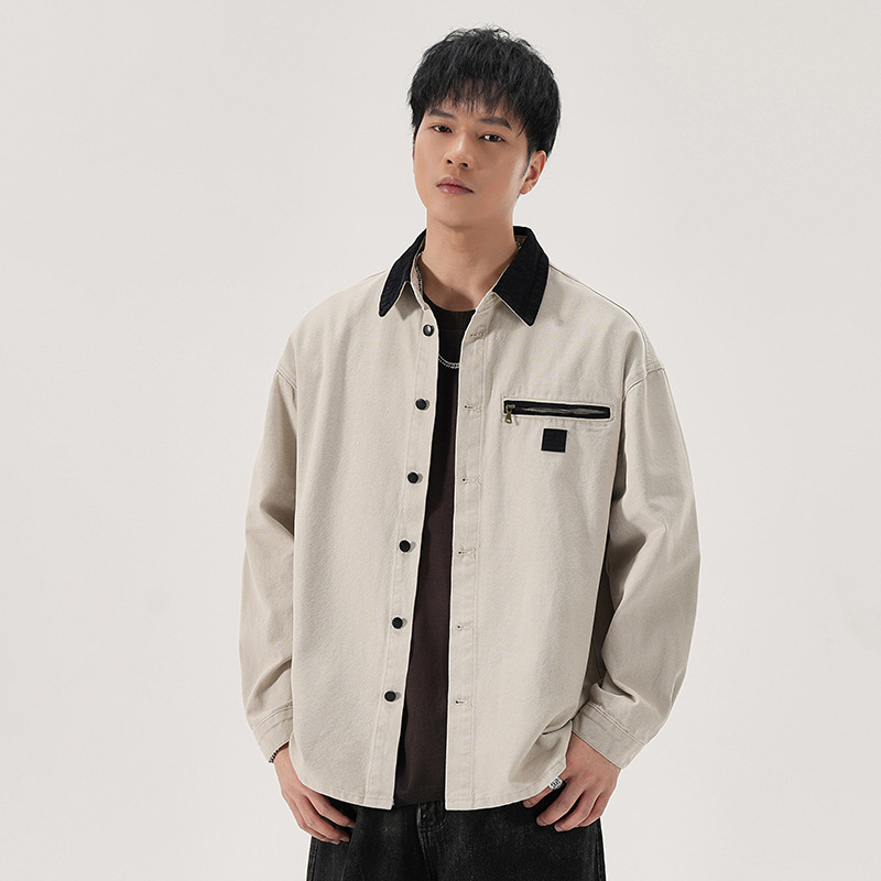 Cămașă în stil cardigan, guler rever, croială lejeră, model bloc, material din amestec de bumbac