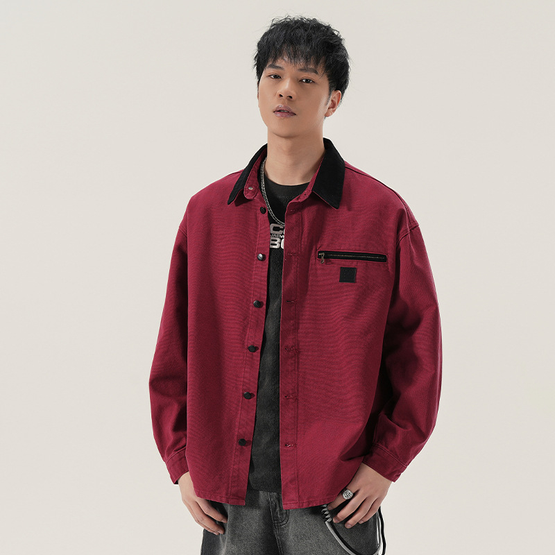 Cămașă în stil cardigan, guler rever, croială lejeră, model bloc, material din amestec de bumbac