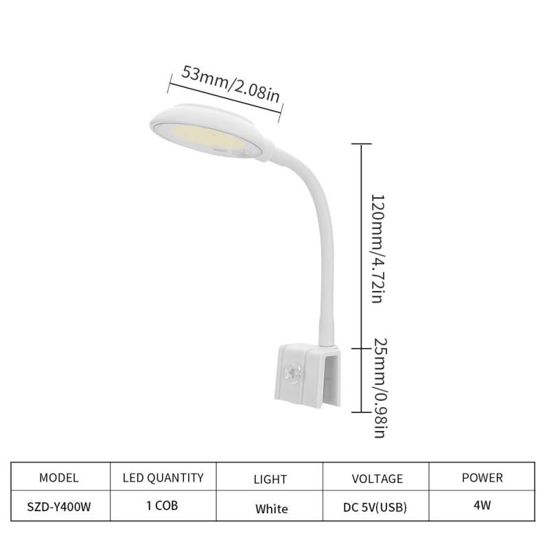 LED λαμπτήρας ενυδρείου με USB τροφοδοσία, COB τσιπ, λάμπα με κλιπ για ψάρια και υδρόβια φυτά (4W, πλαστικό)