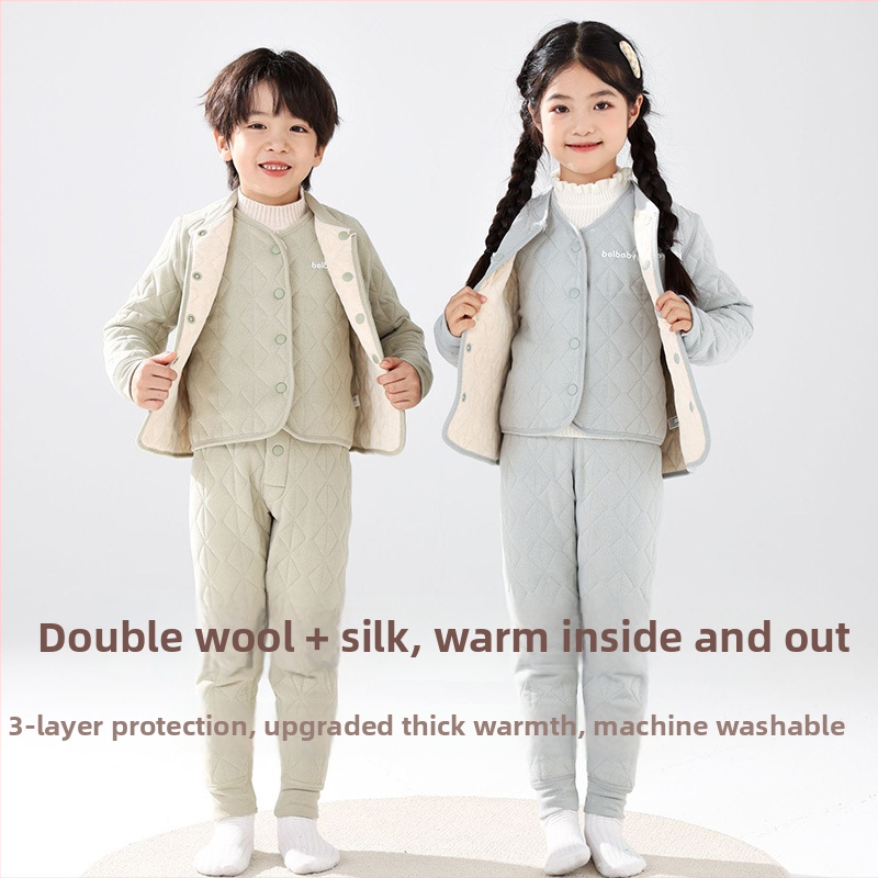 Detský vnútorný kabátový set na jeseň a zimu, 93% polyester, hrubý, teplý, flísová úprava