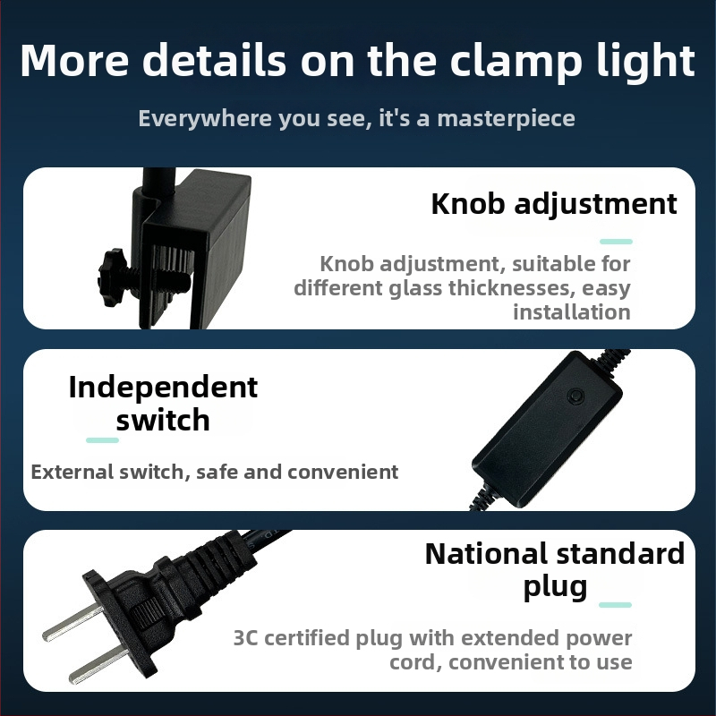LED akvariumo lemputė su klipu - atspari purslams vandens, energiją taupanti 9W/15W/5W/8W, akvariumo apšvietimas