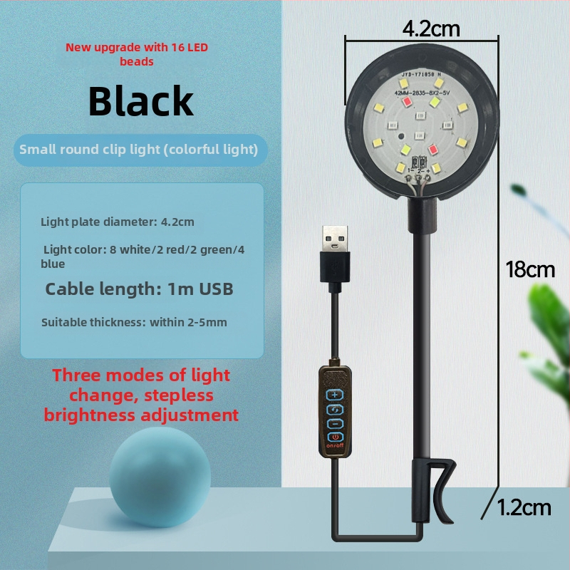Klip svetlo pre akvárium - LED, USB napájanie, 3W, 70 g, osvetlenie pre rastliny v akváriu