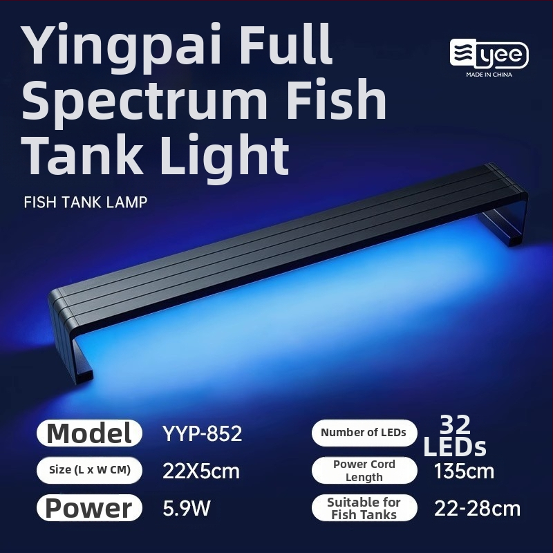 LED lampa pre akvárium, hliníková zliatina, 5W, vodotesná, plné spektrum, teleskopický držiak lampy