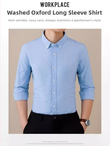 Cămașă bărbați cu mâneci lungi, Oxford – anti-șifonare, respirabilă din bumbac, întreținere ușoară, croială lejeră
