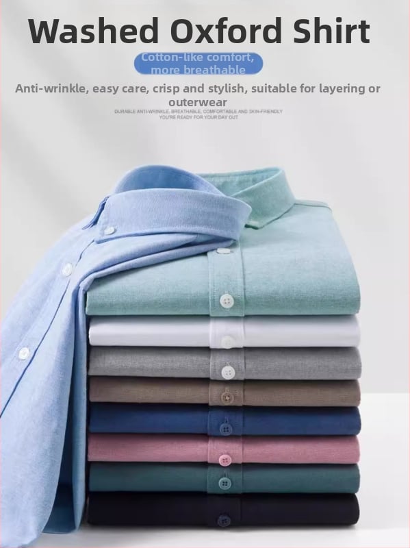 Cămașă bărbați cu mâneci lungi, Oxford – anti-șifonare, respirabilă din bumbac, întreținere ușoară, croială lejeră