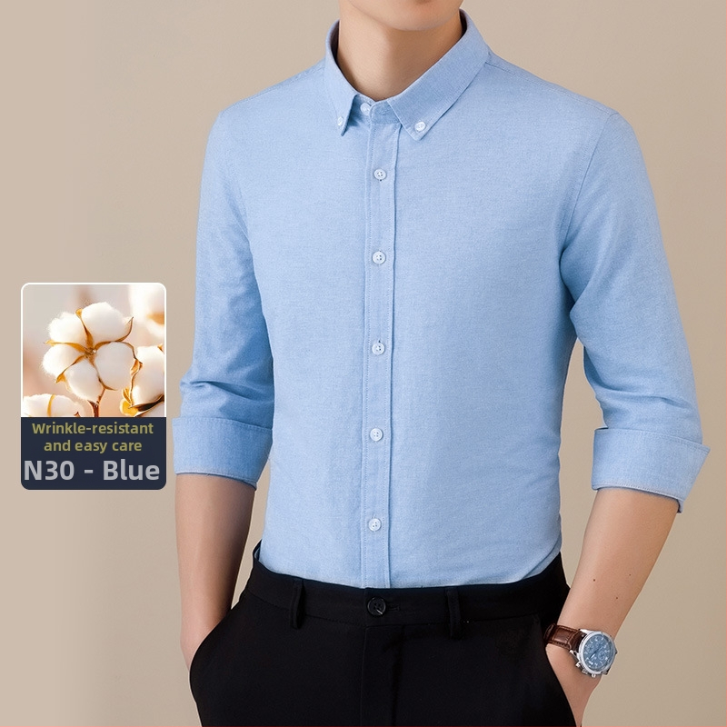 Cămașă bărbați cu mâneci lungi, Oxford – anti-șifonare, respirabilă din bumbac, întreținere ușoară, croială lejeră
