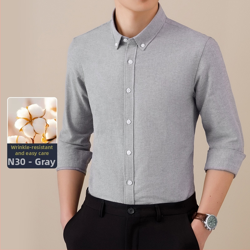 Cămașă bărbați cu mâneci lungi, Oxford – anti-șifonare, respirabilă din bumbac, întreținere ușoară, croială lejeră
