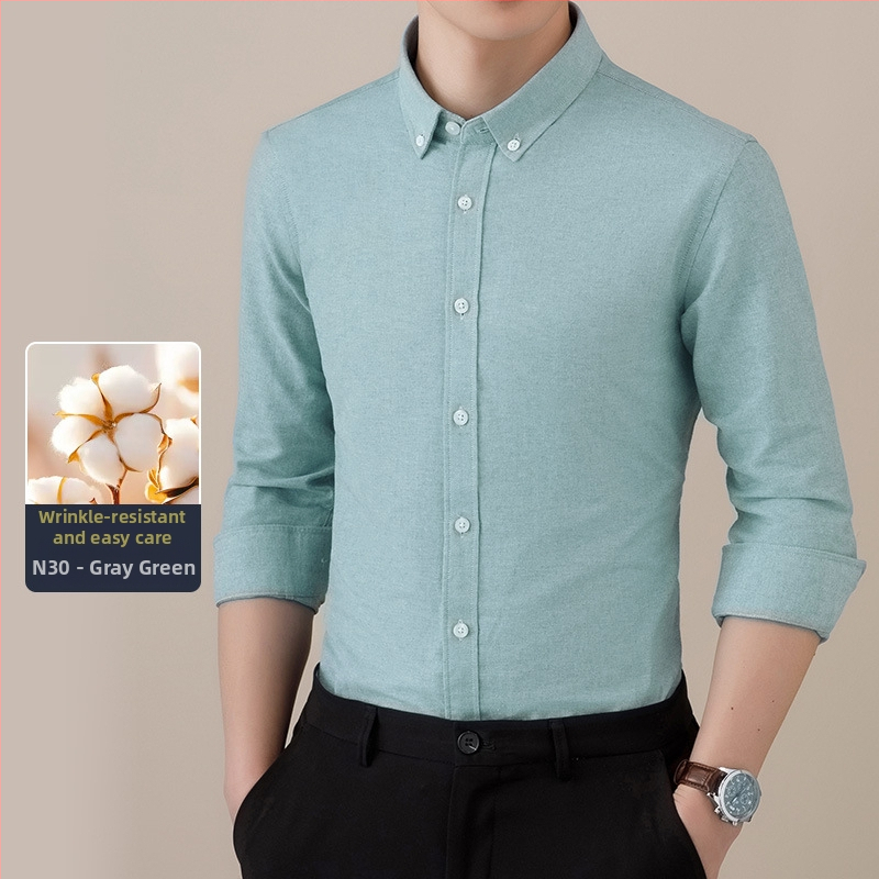 Cămașă bărbați cu mâneci lungi, Oxford – anti-șifonare, respirabilă din bumbac, întreținere ușoară, croială lejeră